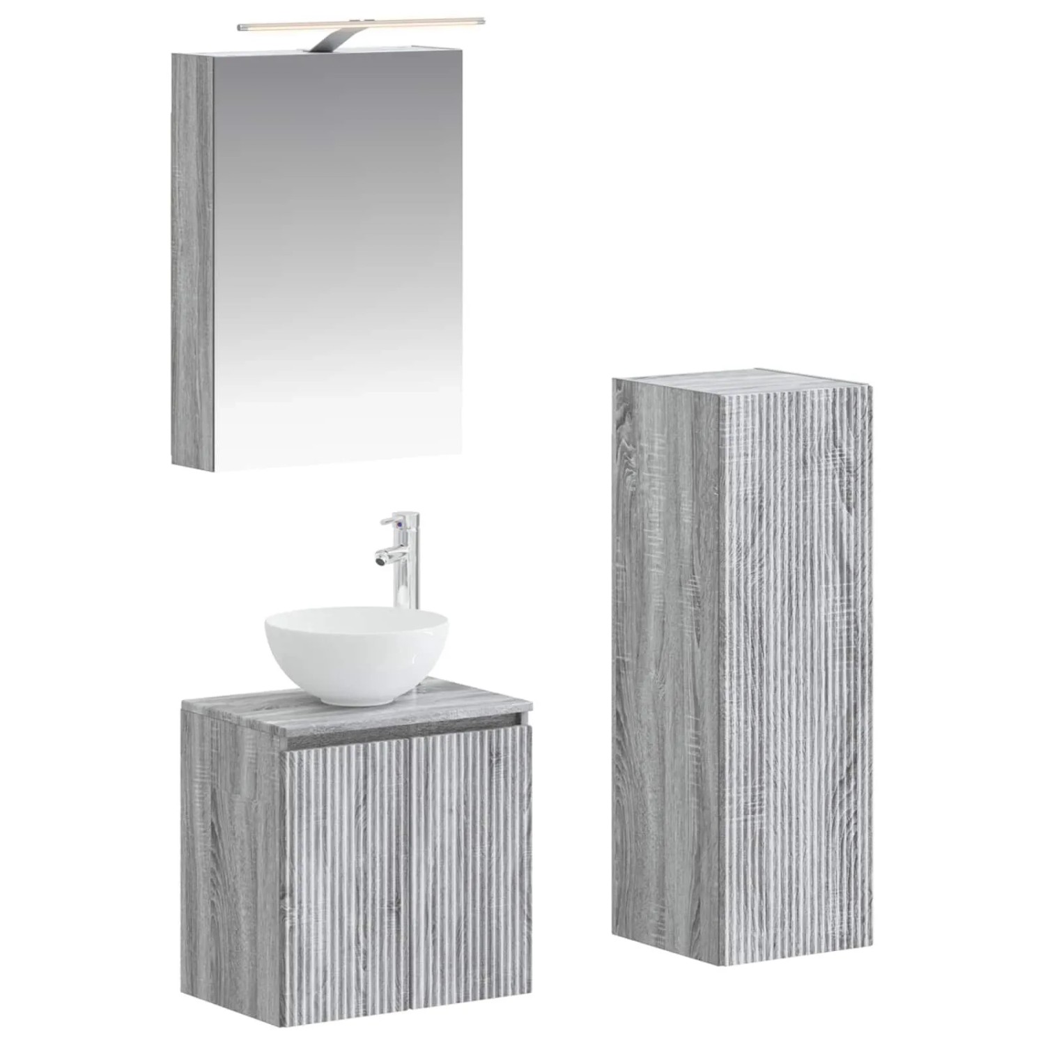 vidaXL Badezimmermöbel-Set 4-Tlg Grau Sonoma Ingenieurholz und Glas 3407412