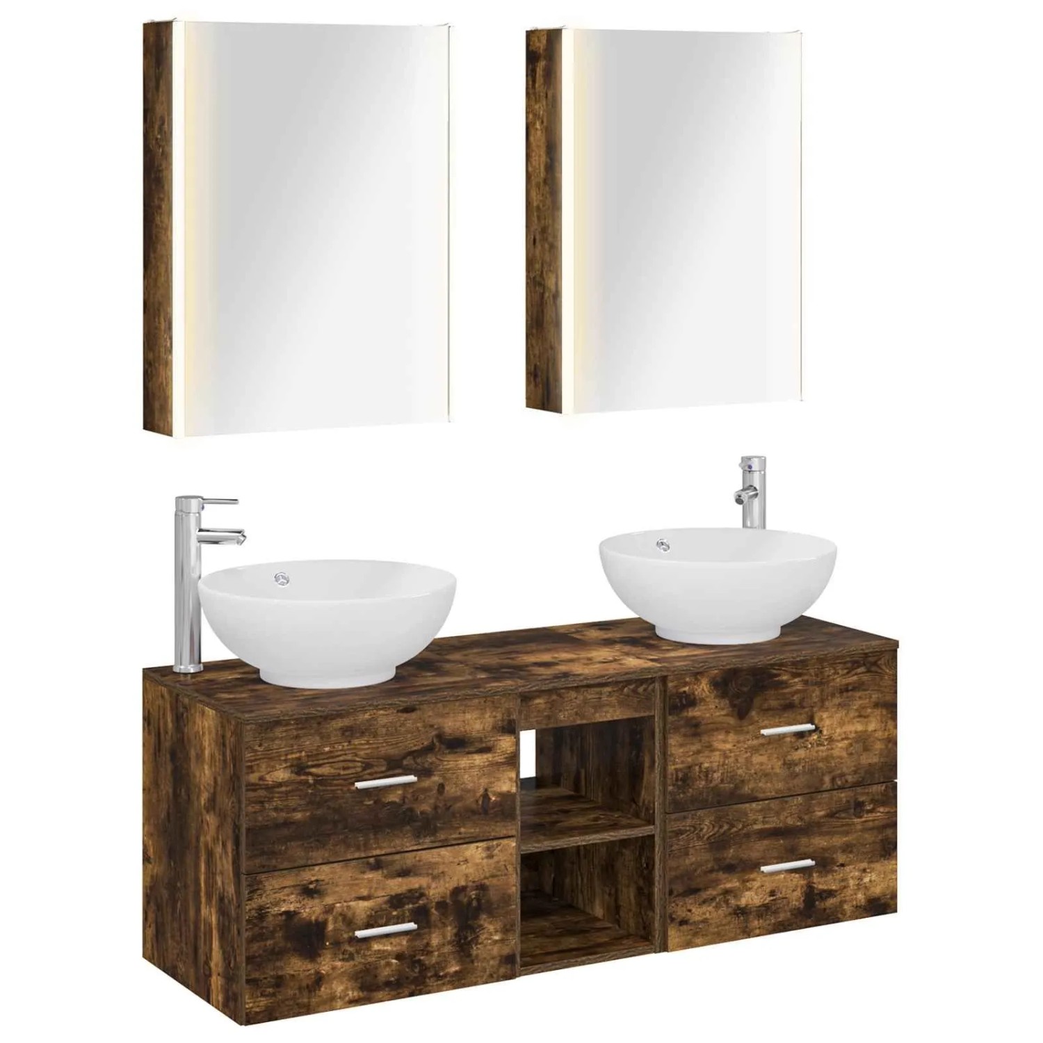 vidaXL Badezimmermöbel-Set 5-Tlg Geräucherte Eiche 3406971