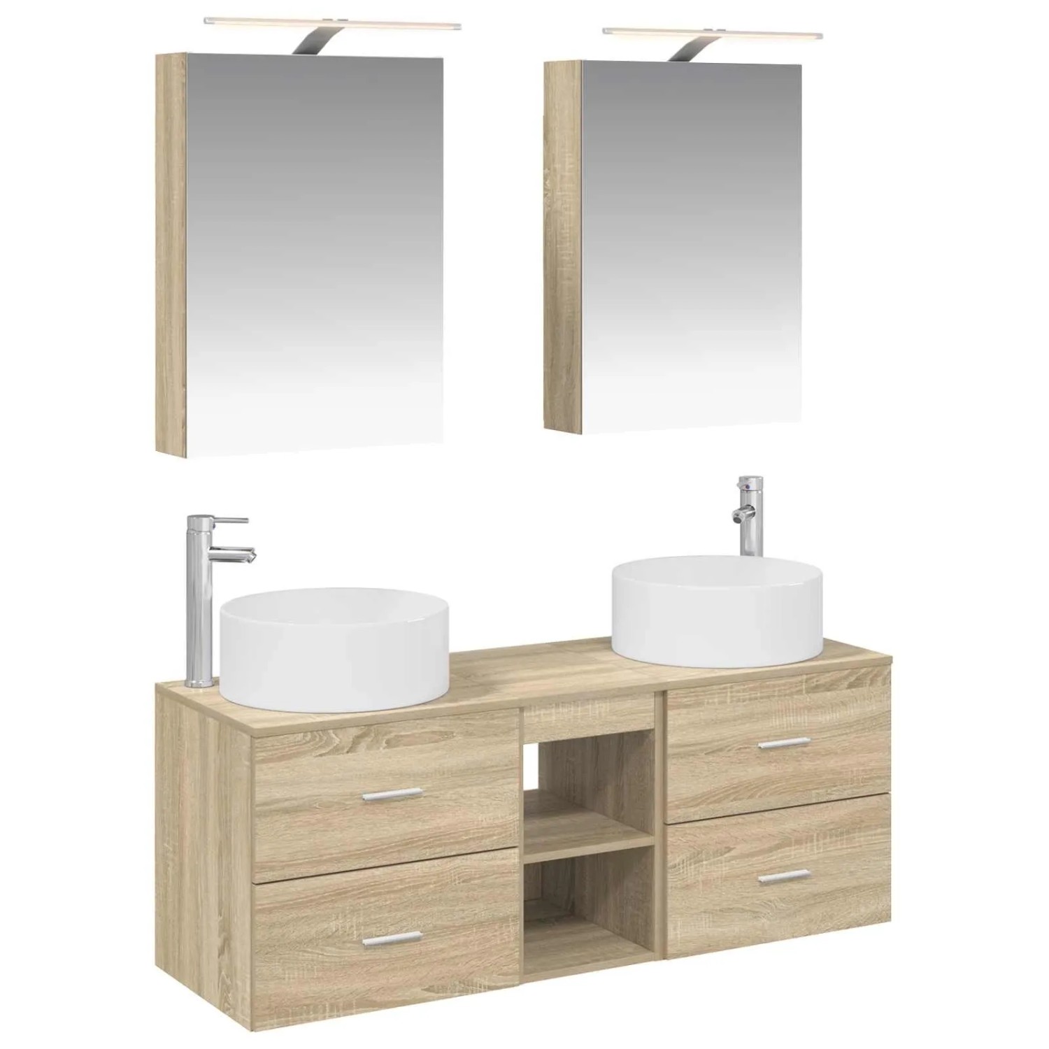 vidaXL Badezimmermöbel-Set 5-Tlg Sonoma-Eiche Ingenieurholz und Glas 3407073