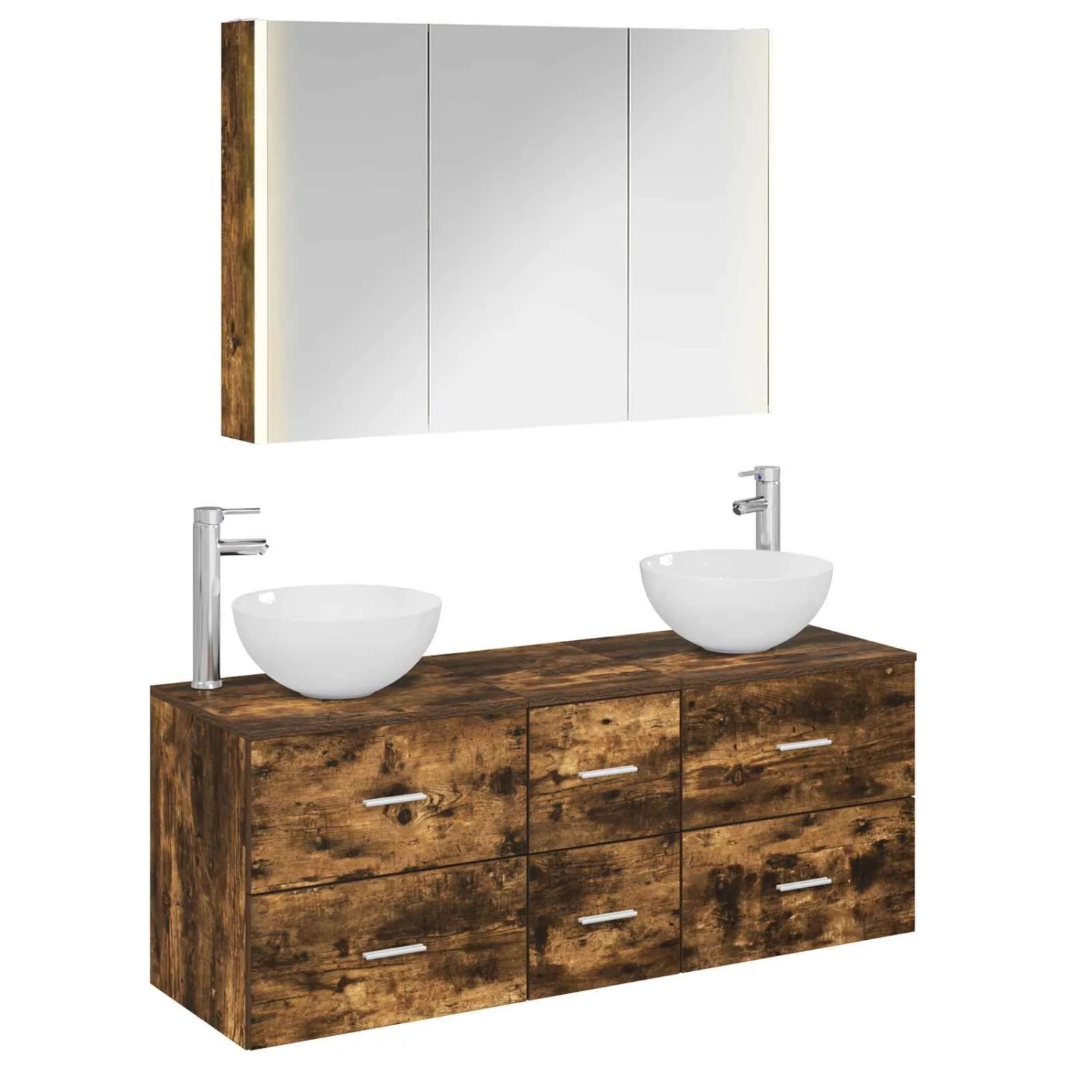 vidaXL Badezimmermöbel-Set 4-Tlg Geräucherte Eiche 3406747