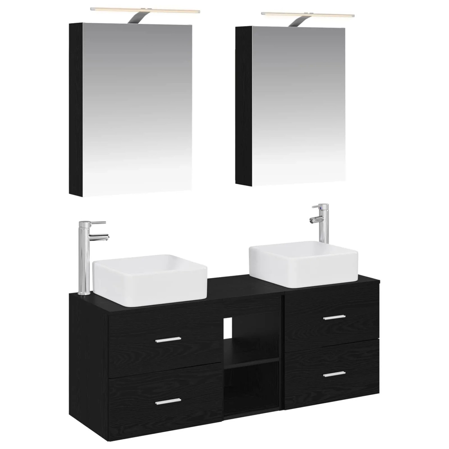 vidaXL Badezimmermöbel-Set 5-Tlg Schwarze Eiche Ingenieurholz und Glas 3406752