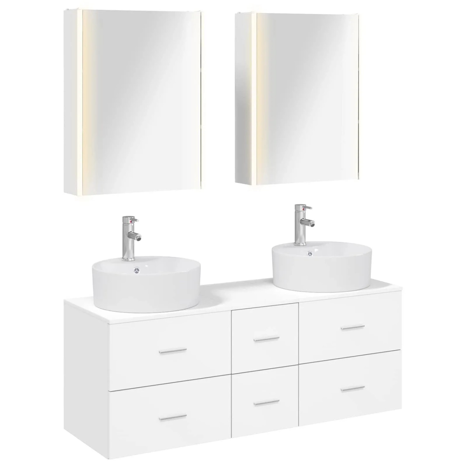 vidaXL Badezimmermöbel-Set 5-Tlg Weiß Ingenieurholz und Glas 3406927