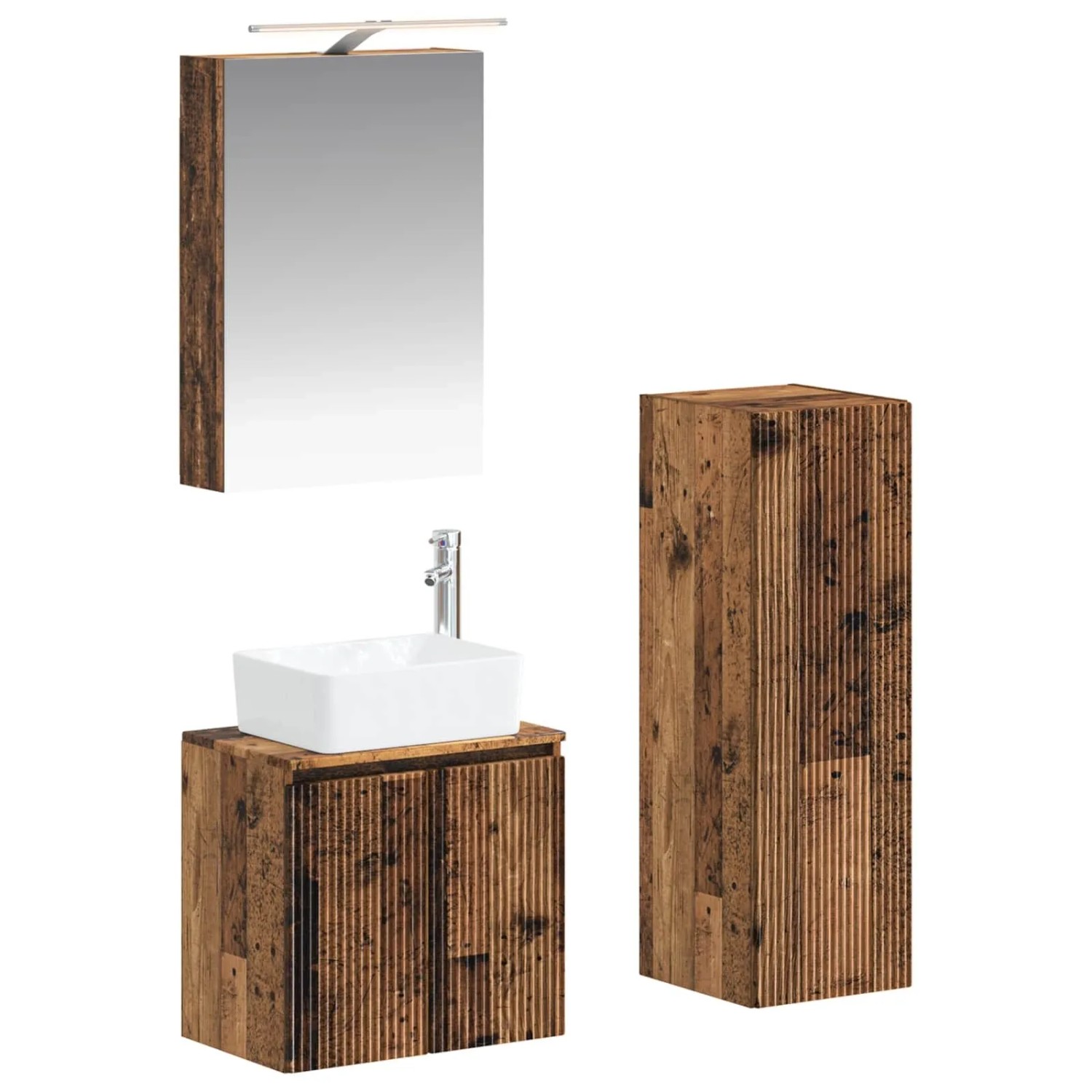 vidaXL Badezimmermöbel-Set 4-Tlg Altholz Ingenieurholz und Glas 3407437