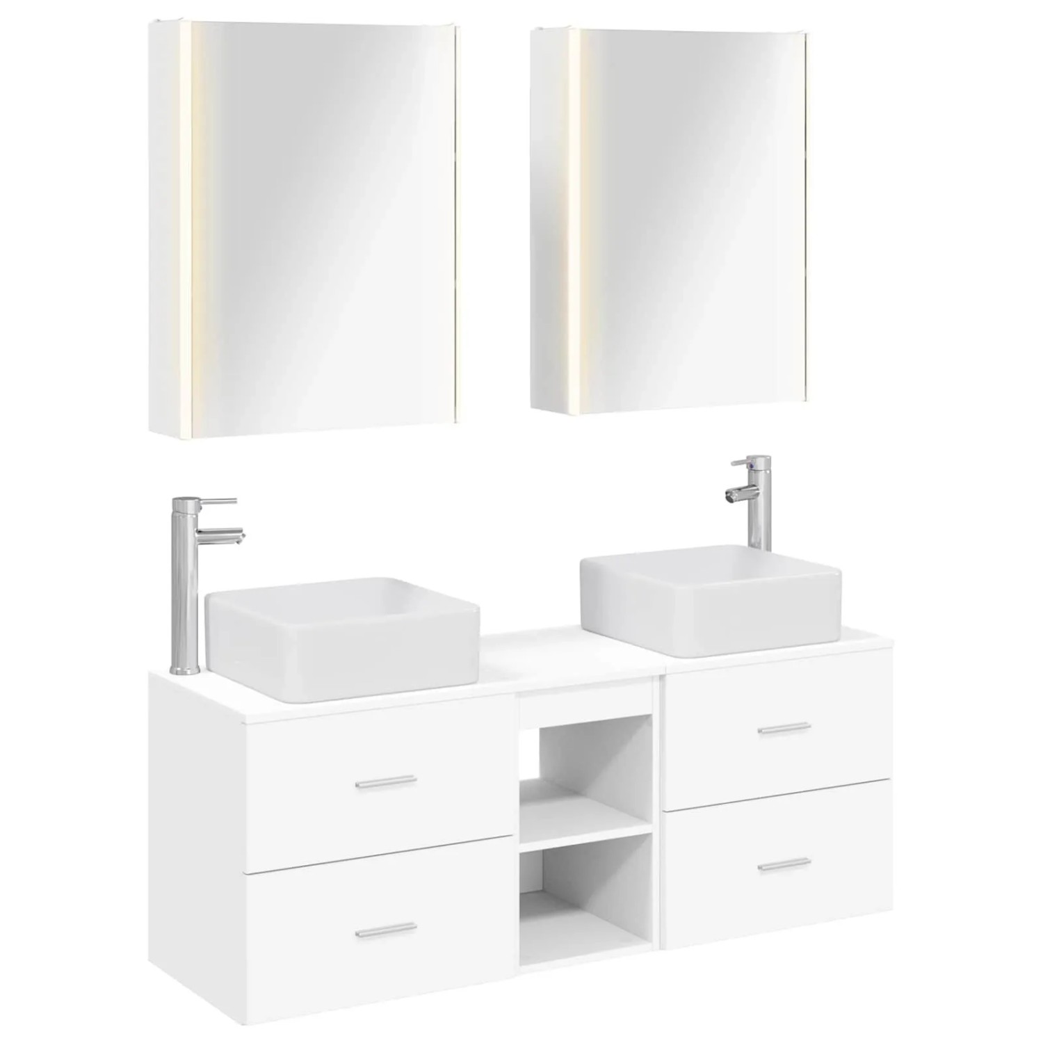 vidaXL Badezimmermöbel-Set 5-Tlg Weiß Ingenieurholz und Glas 3406767