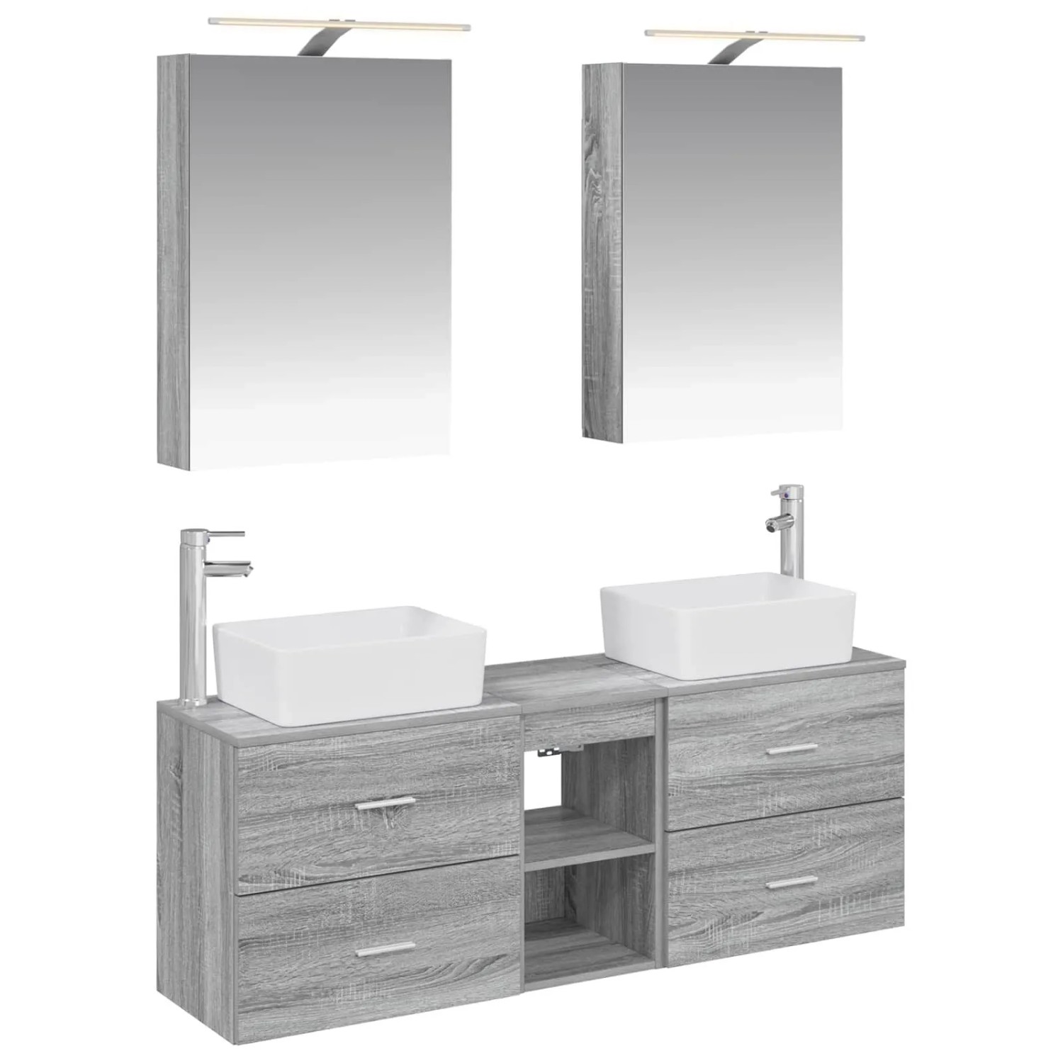vidaXL Badezimmermöbel-Set 5-Tlg Grau Sonoma Ingenieurholz und Glas 3406836