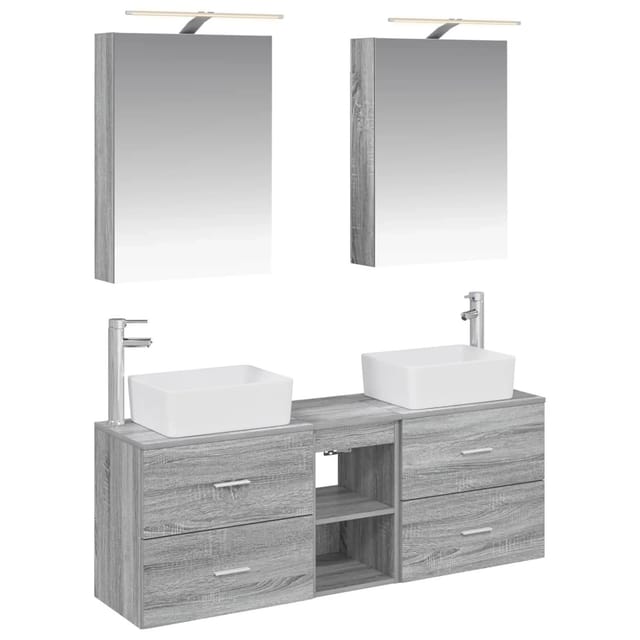 vidaXL Badezimmermöbel-Set 5-Tlg Grau Sonoma Ingenieurholz und Glas 3406836