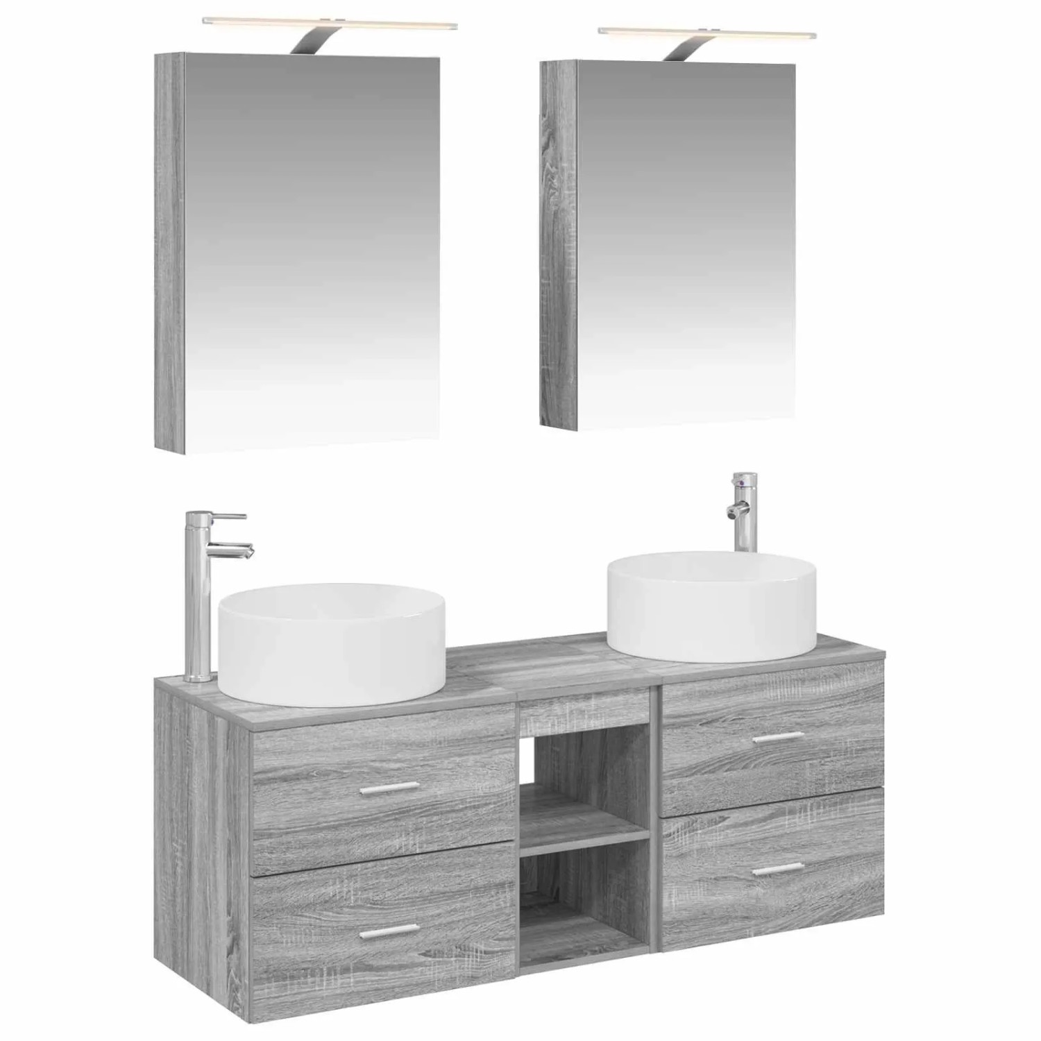 vidaXL Badezimmermöbel-Set 5-Tlg Grau Sonoma Ingenieurholz und Glas 3407076