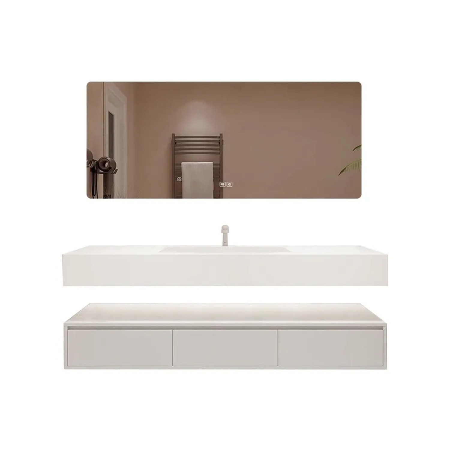360Home Wandhängendes Badmöbel Set Mit Sinterstein Waschbecken LED Spiegel Mit Antibeschlagfunktion Und Schublade 150 CM YTC913150