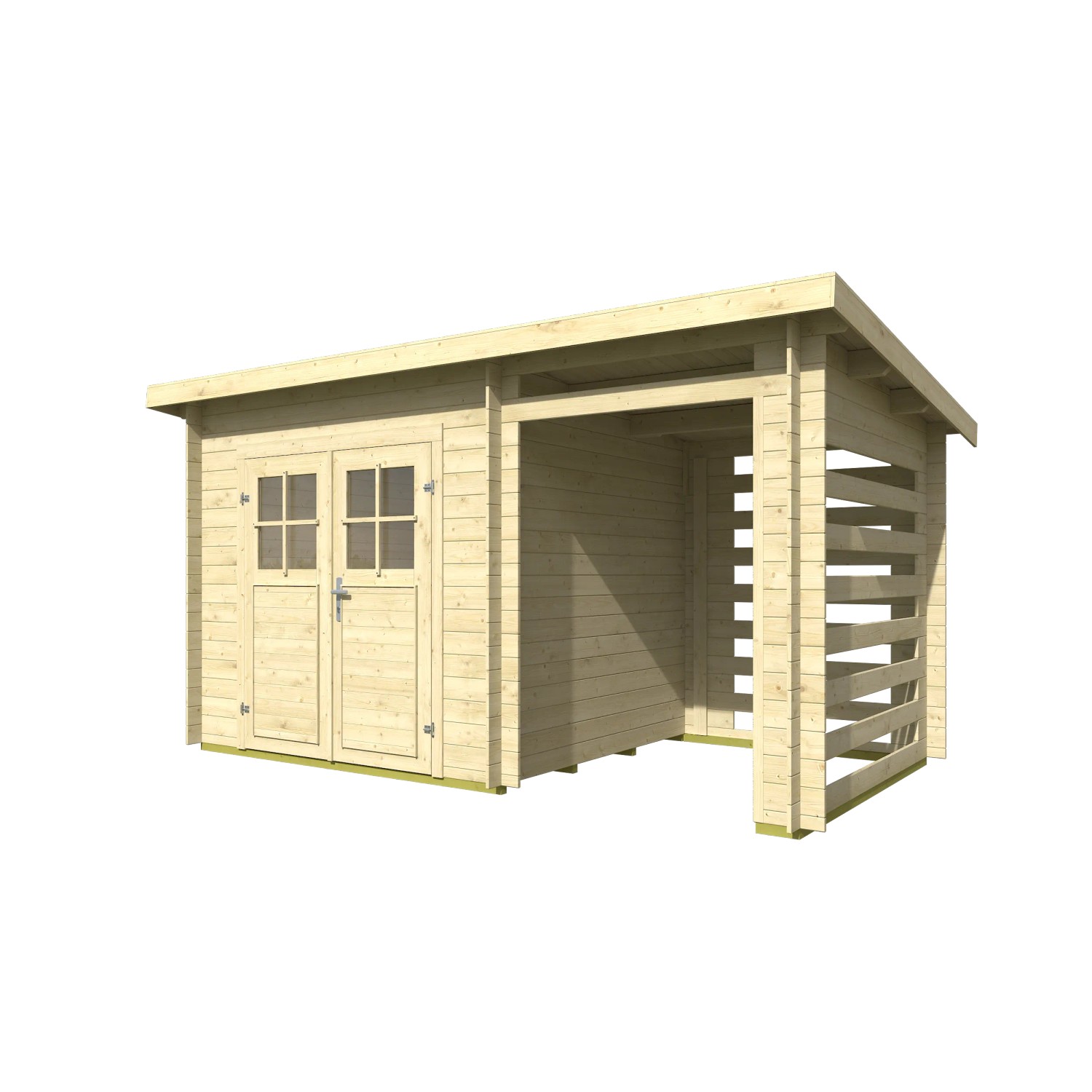 Lasita Gartenhaus Linz 19 mm Wandstärke BxTxH 422 x 242 x 213 cm inkl. Kaminholzanbau Natur