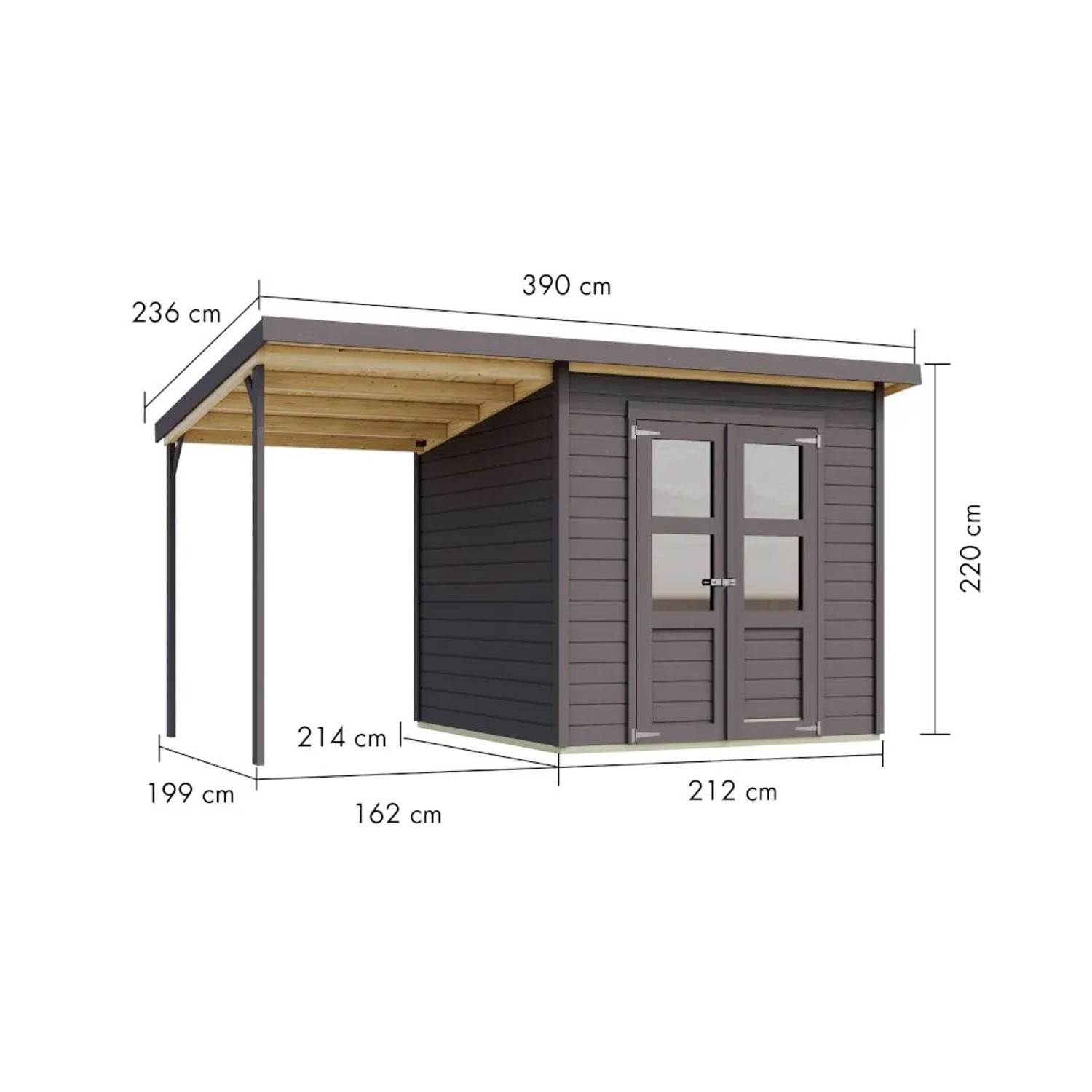 Karibu Gartenhaus Merseburg 14 mm Wandstärke inkl. Anbaudach Grau