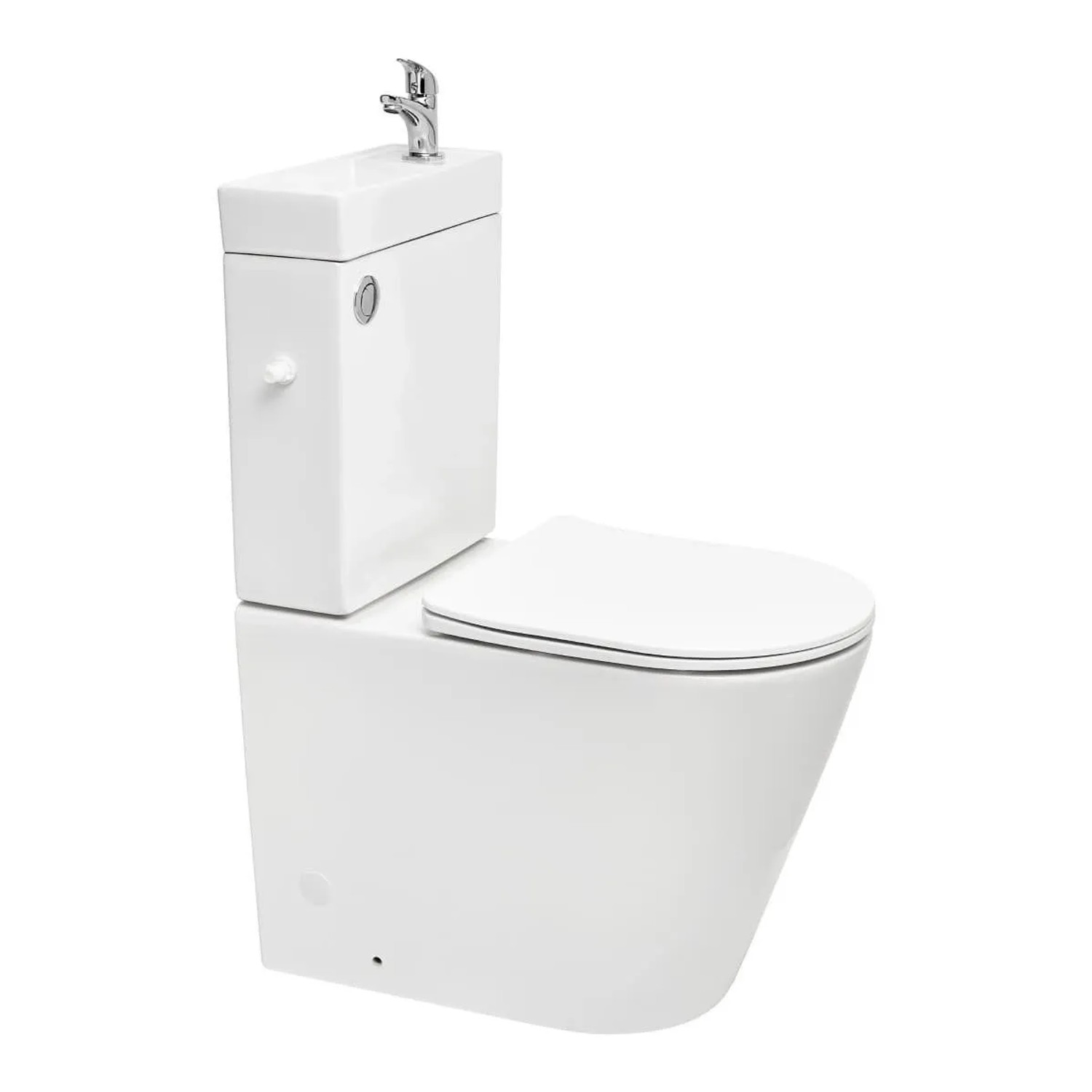 Swiss Aqua Technologies Stand-WC-Kombination Brevis mit Integriertem Waschbecken Armatur und Flexiblem Anschlussrohr Weiß