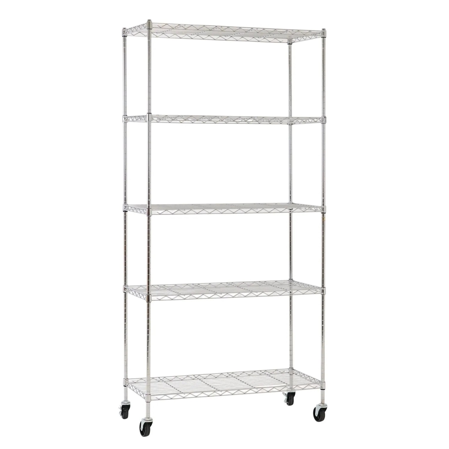 PROREGAL Gitterregal HADES Mit Rollen & 5 Gitterböden Metall 180x90x40cm Fachlast 75kg Metallregal Chrom Schmal Silber Küchenregal Aufbewahrungsregal