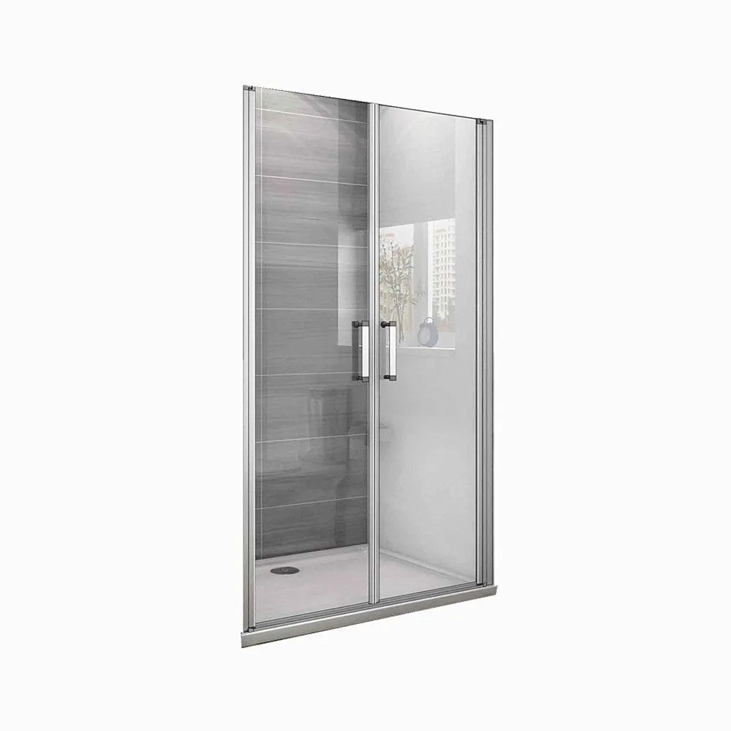 Duschparadies Duschtür 100 x 185cm Pendeltür Nischentür Schwingtür Doppeltür 5mm Sicherheitsglas Mattgrau