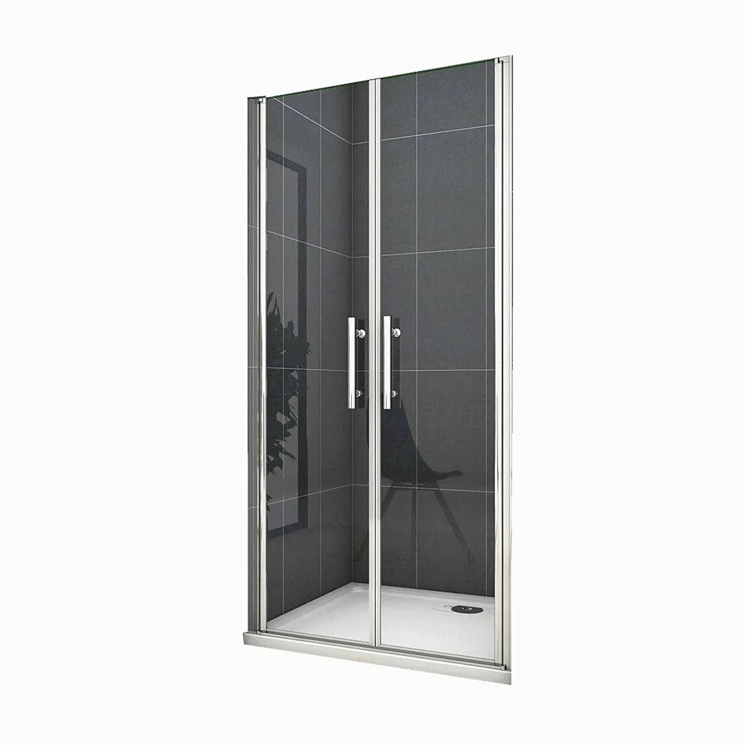 Duschparadies Duschtür 90 x 195cm Pendeltür Nischentür Schwingtür Doppeltür 6mm Nano Glas Hochglanz Verchromt