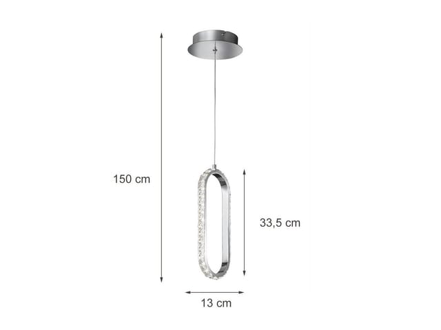 Wofi - led Pendelleuchte harley mit Kristall Ring oval einflammig Silber, Breite 16cm