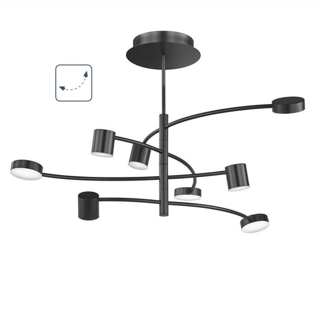 Wofi - Deckenleuchte 8-flammig Lampen Deckenlampen Deckenleuchte schwarz, Wohnzimmer, Metall Glas, led 44W 2250Lm 3000K, LxBxH 100x100x54cm 11777