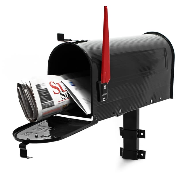 Set us Mailbox schwarz 180 x 220 x 480 mm, amerikanischer Briefkasten mit Fahne, Standbriefkasten Stahl amerikanisches Design mit passender