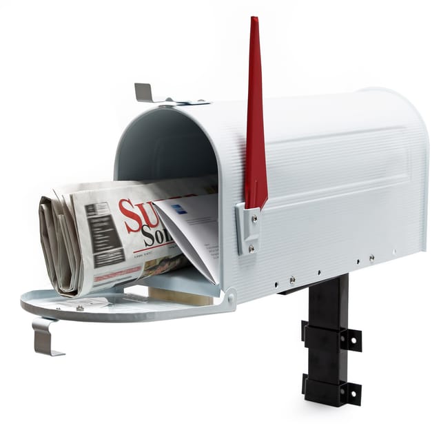 Wiltec Set Us Mailbox Weiß 180 X 220 X 480 Mm, Amerikanischer Briefkasten Mit Fahne, Standbriefkasten Stahl Amerikanisches Design Mit Passender Wandhalterung