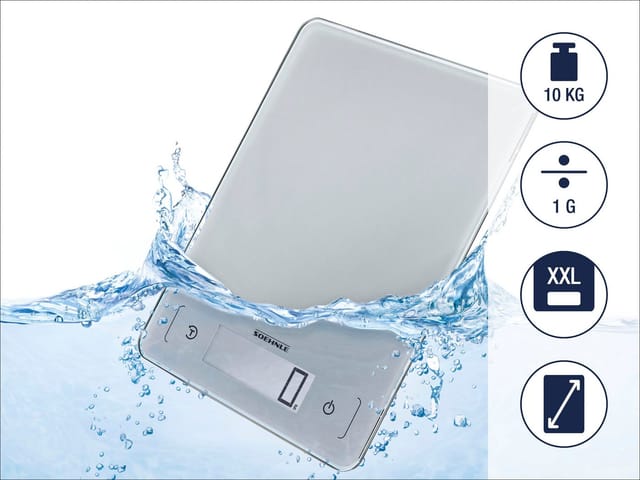 Page Aqua Proof, digitale Küchenwaagen, wasserfest, spülmaschinengeeignet, Gewicht bis zu 10 kg, Haushaltswaage mit Sensor-Touch, elektronische Waage