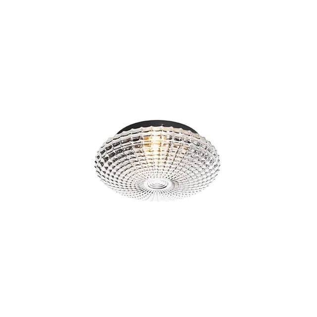 Qazqa - Klassische Deckenleuchte schwarz mit Rauchglas 23 cm IP44 - Nohmi