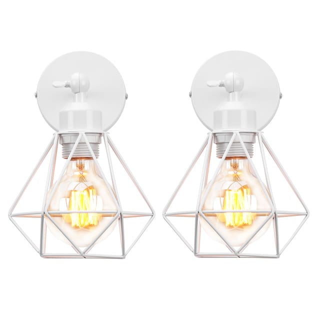 2Pcs Wandleuchte E27 Industriell Metall Wandlampe Einstellbarer Lampenschirm für Wohnzimmer Küche Flur - Weiß
