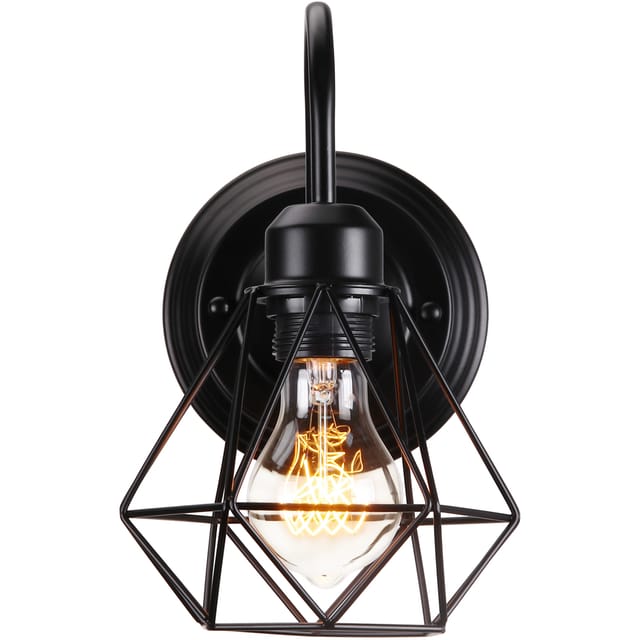 Wandleuchte Industrielle Metall E27 Wandlampe Käfig Verstellbare für Schlafzimmer Küche Wohnzimmer Flur Cafét (Schwarz)