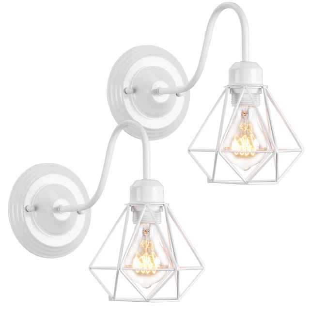 Wandleuchte Industrielle Metall E27 Wandlampe Käfig Verstellbare für Schlafzimmer Küche Wohnzimmer Flur Cafét (2er Weiß)