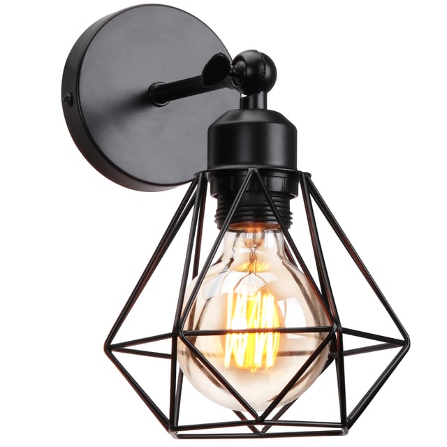 Wandleuchte E27 Industriell Metall Wandlampe Einstellbarer Lampenschirm für Wohnzimmer Küche Flur - Schwarz