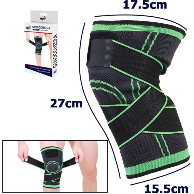 Trade Shop - Knieschoner, elastisches Band, hypoallergen, waschbar, für Trauma, Fitness, Sport, Grün -