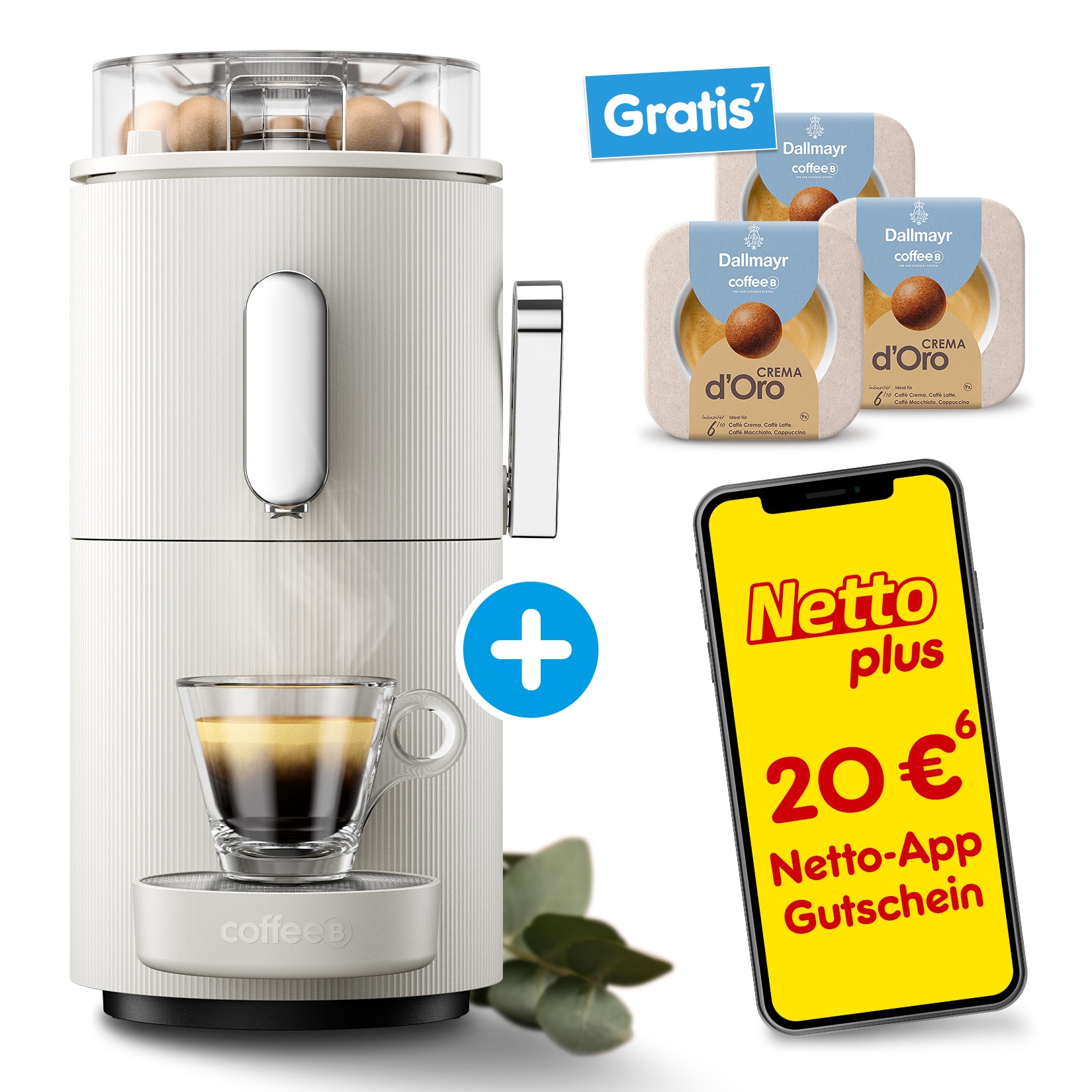 CoffeeB Kaffeemaschine Globe, weiß + 3 Packungen CoffeeB Dallmayr Crema d´Oro 9 Coffee Balls 53g