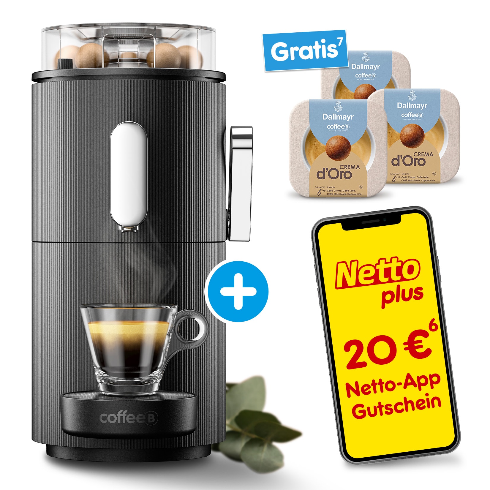 CoffeeB Kaffeemaschine Globe, schwarz + 3 Packungen CoffeeB Dallmayr Crema d´Oro 9 Coffee Balls 53 g