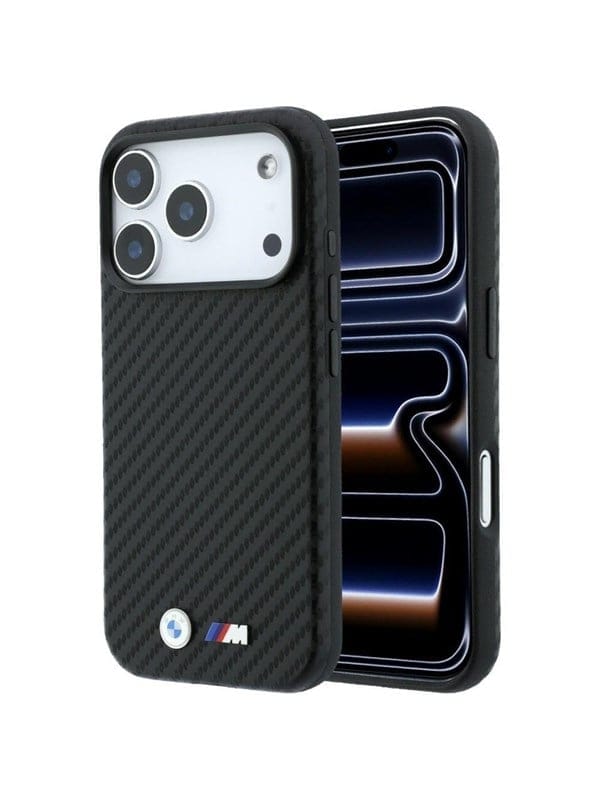 BMW M Carbon Metal Logo MagSafe Case for iPhone 17 Pro / 18 Pro - Black