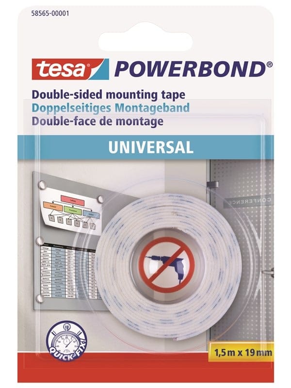 Tesa - universal 58565-00001-00 Montageband ® Powerbond Weiß (l x b) 1.5 m x 19 mm 1 St.