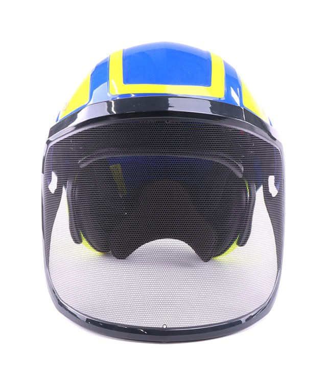 Forsthelm / Schutzhelm mit Gehörschutz und Visier Integral Forest Blau/Gelb Blau/Gelb mit Ätzmetallvisier F39 - Blau/Gelb - Protos