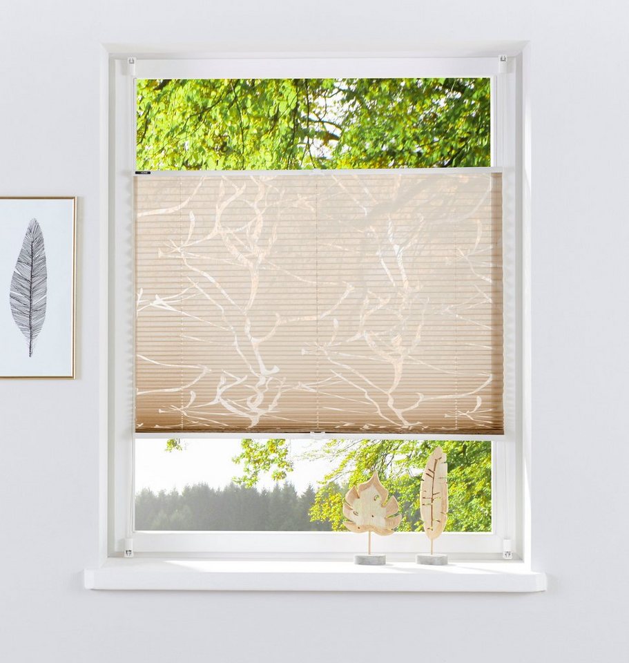 OTTO home Plissee Anna, Lichtschutz, ohne Bohren, verspannt, Klemmfix, transparentes Ästemotiv, Bestseller, Für Fenster & Tür, Sonnenschutz Bild 4