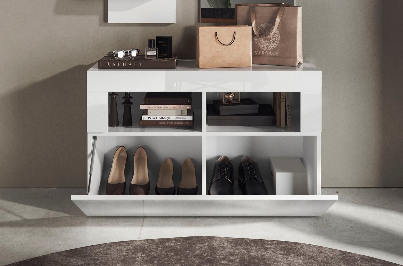 Home affaire Garderobenschrank Basic, Breite 91 cm, Höhe 59 cm, Schuhbank 1 Klappe Garderobenbank, moderne Rahmenoptik Bild 3