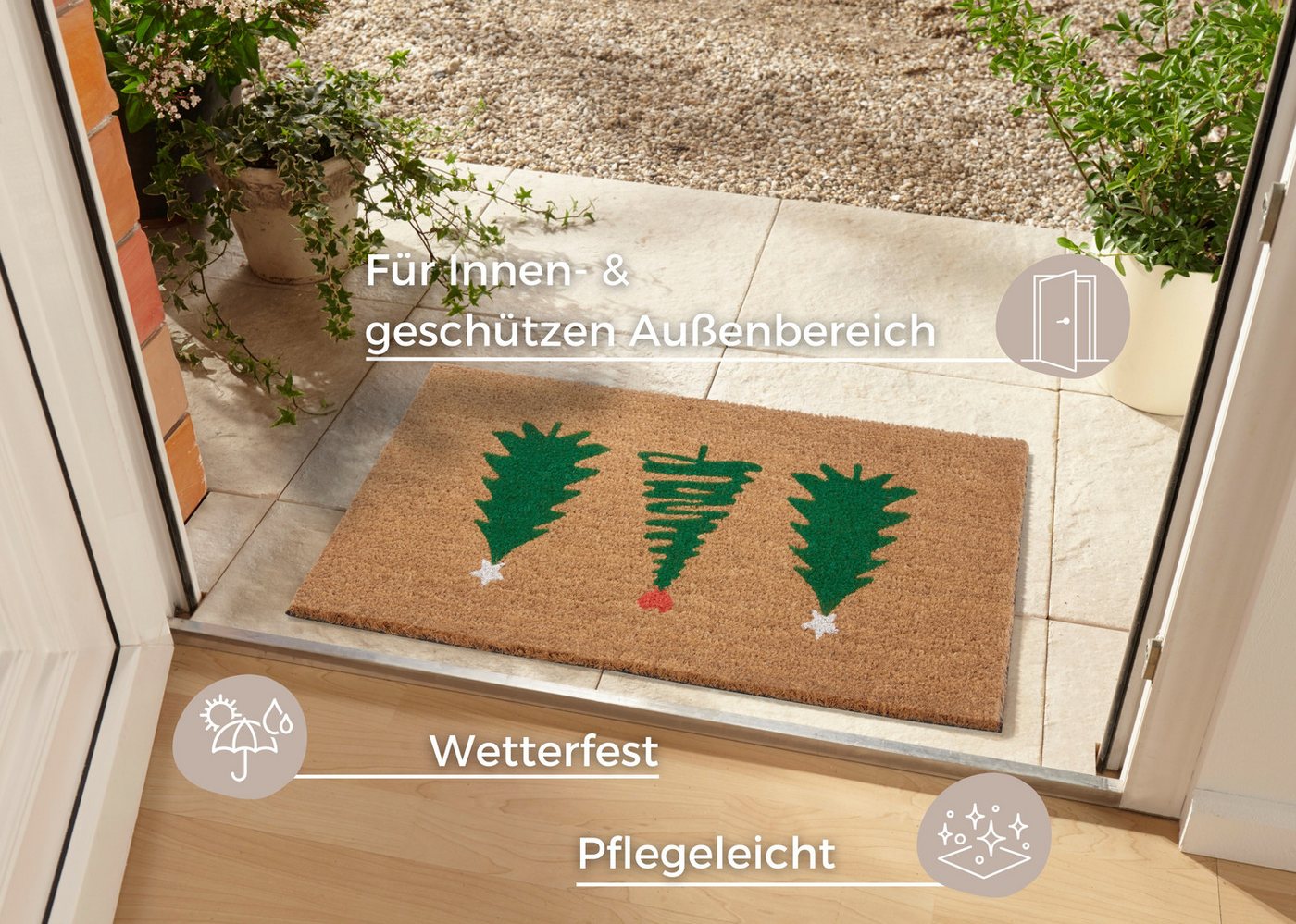 HANSE Home Fußmatte Mix Mats Kokos Decorated Pine Trees, Türmatte, rechteckig, Höhe: 15 mm, Weihnachten, Schmutzfangmatte, Outdoor, Rutschfest, Innen, Kokosmatte Bild 4