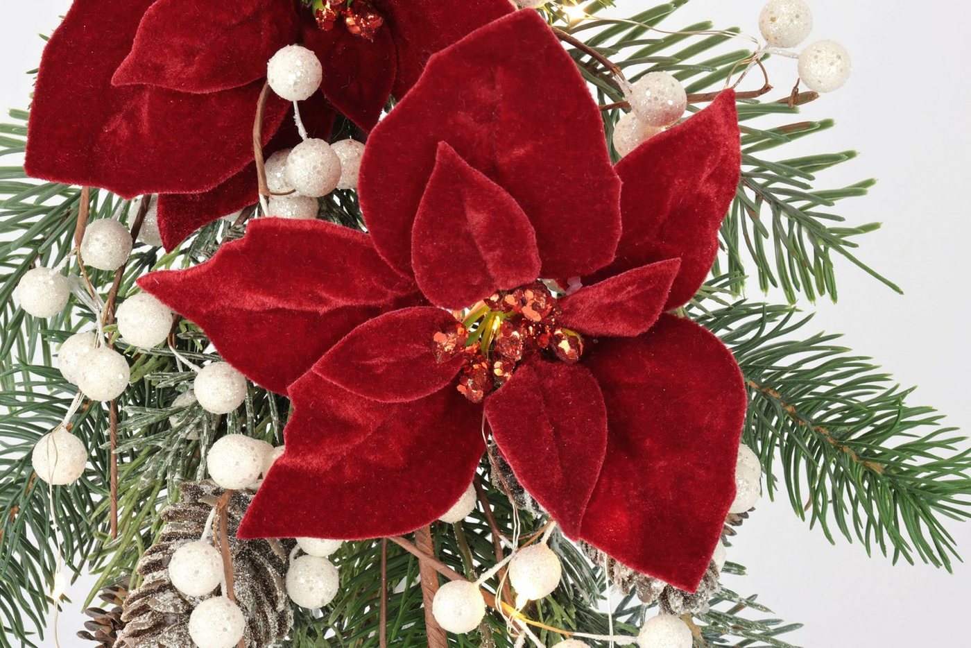 Winterliche Kunstpflanze Gesteck, Poinsettia mit LED Beleuchtung, Weihnachtsdeko, Christstern, Tanne, I.GE.A., Höhe 44 cm, Kunstblumen-Arrangement mit Weihnachtsstern, Weihnachtsgesteck Bild 2