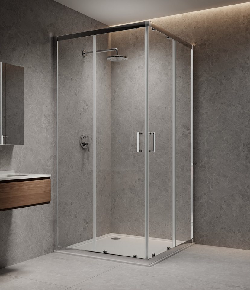 welltime Eckdusche New Trento, BxT: 100x100 cm, Einscheibensicherheitsglas, Extrahohe 195cm, 6mm ESG, verbessertes Rollensystem Bild 2