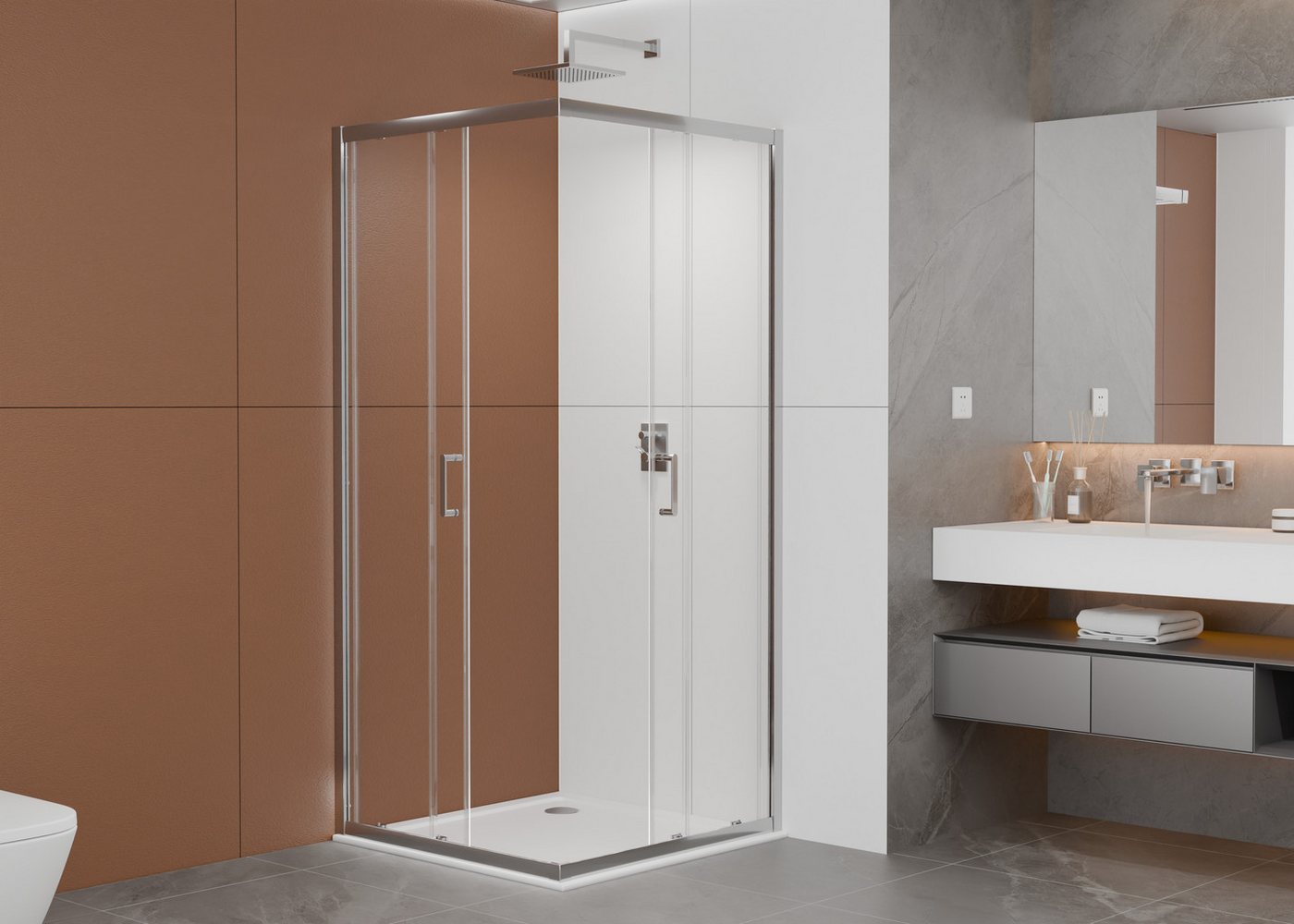welltime Eckdusche New Trento, BxT: 100x100 cm, Einscheibensicherheitsglas, Extrahohe 195cm, 6mm ESG, verbessertes Rollensystem Bild 5