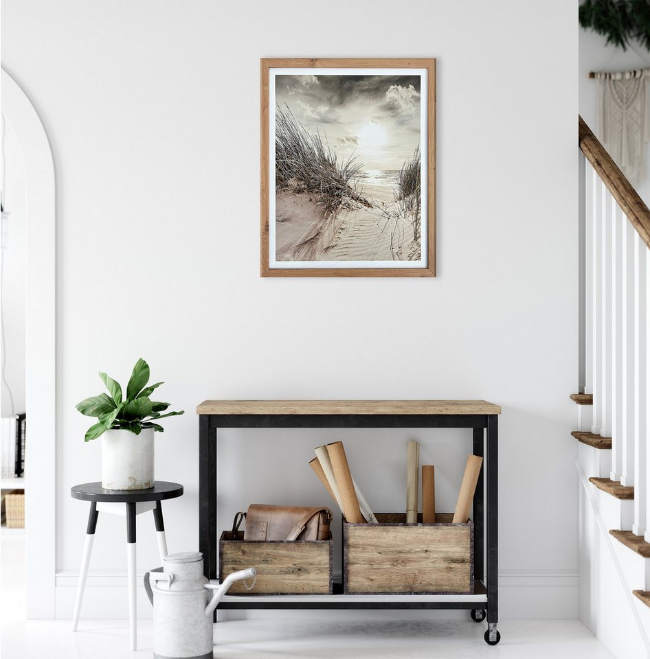 Bönninghoff Bild mit Rahmen Wandbild gerahmt STRAND DÜNE 40x50 cm – Küsten Wanddeko maritim, Landschaft, Meer, Meer Bilder, Natur, Strand, Strandbilder (1 St), mit dekorativem Rahmen