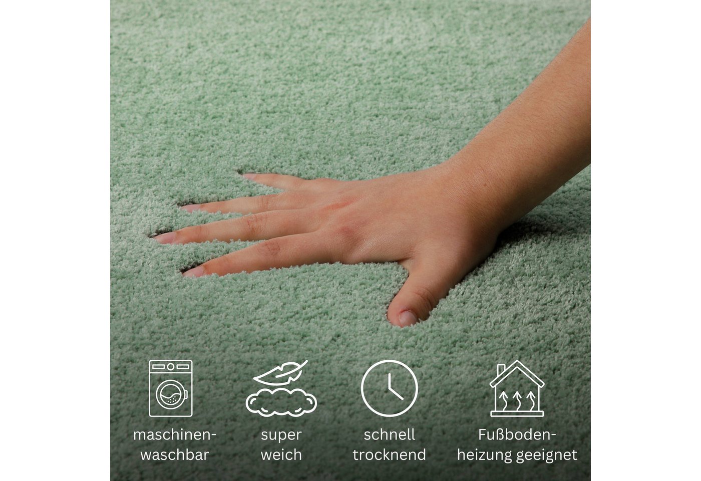 OTTO home Badematte Neele, uni, viele Farben, Badvorleger, Badezimmer Teppich, Höhe 20 mm, rutschhemmend beschichtet, schnell trocknend, Polyester, rund, Badteppich, getuftet, modern, Uni, antirutsch, flauschig, Hochflor Bild 2