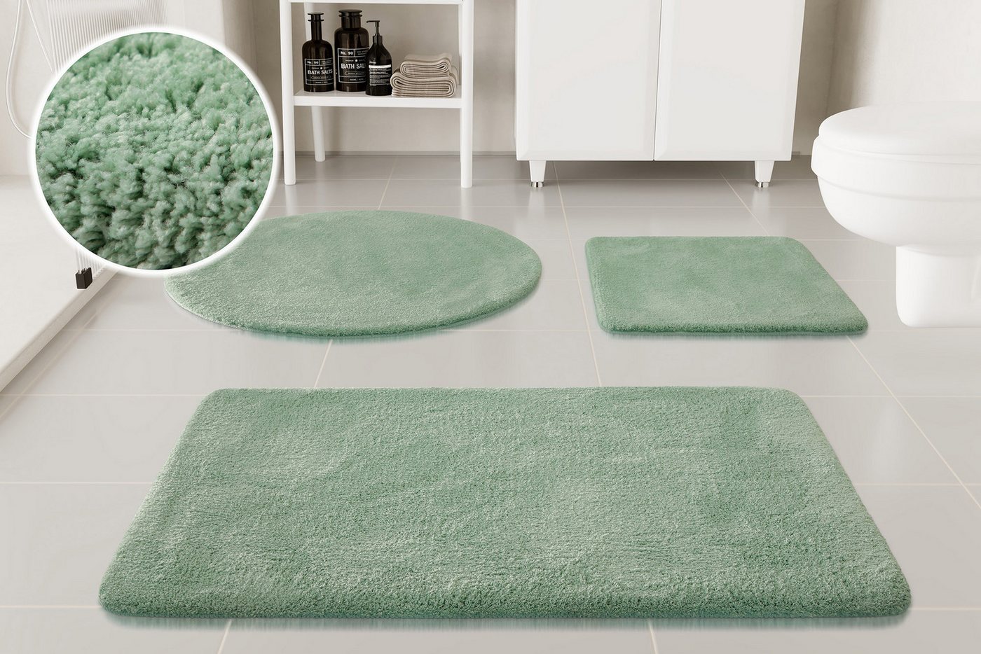 OTTO home Badematte Neele, uni, viele Farben, Badvorleger, Badezimmer Teppich, Höhe 20 mm, rutschhemmend beschichtet, schnell trocknend, Polyester, rund, Badteppich, getuftet, modern, Uni, antirutsch, flauschig, Hochflor Bild 4