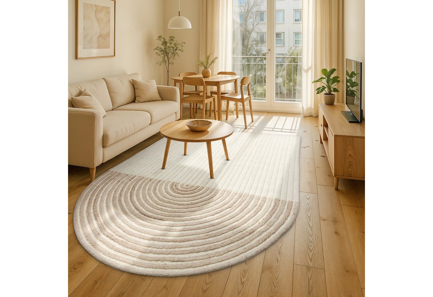 SCHÖNER WOHNEN-Kollektion Teppich Jaylin, U-förmig, Höhe: 13 mm, außergewöhnliche Form, melierter Farbverlauf, Halbkreis, Wohnzimmer Bild 5
