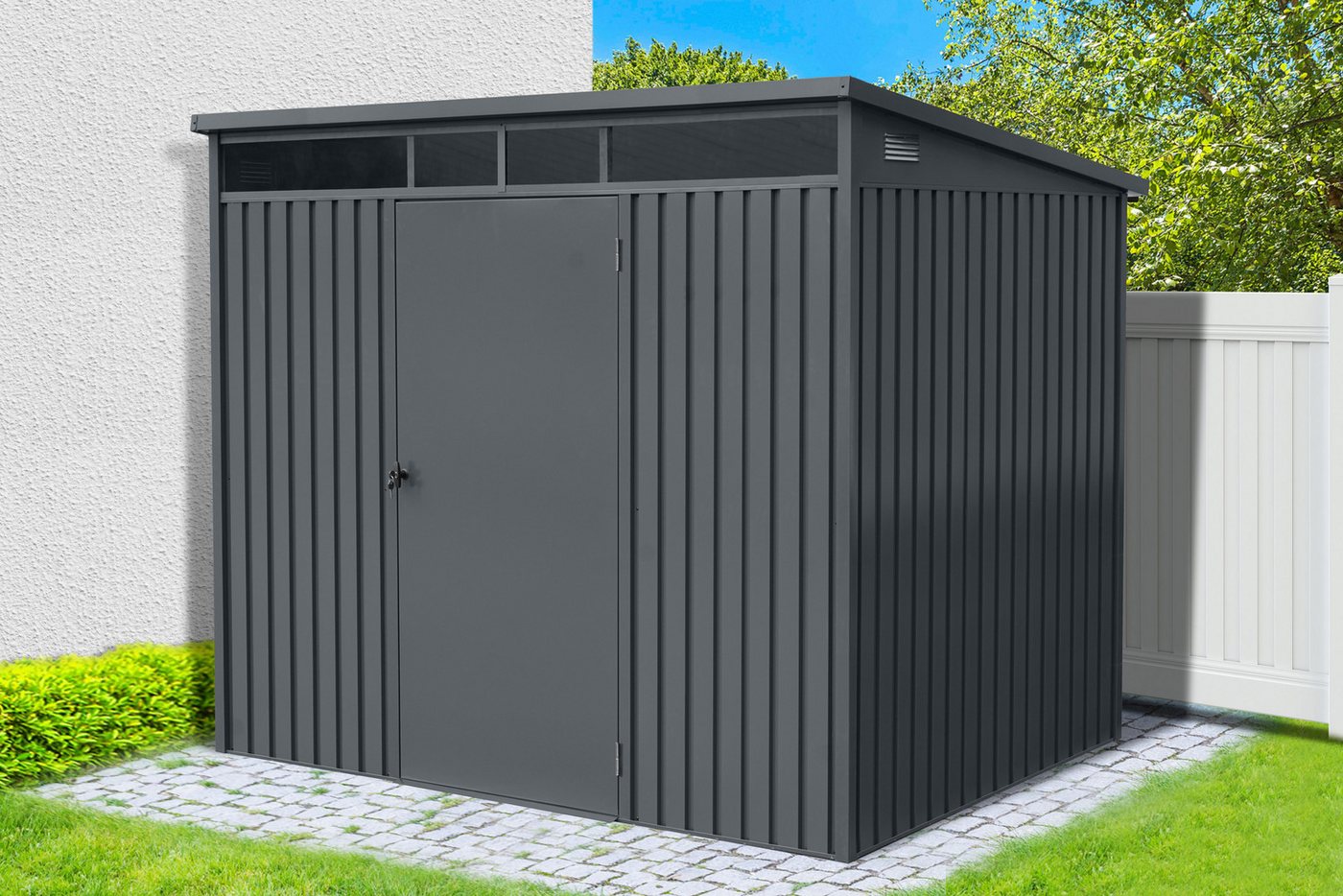 GARDEN 'N' MORE Gerätehaus Pultdachhaus Basic plus, BxT: 237x186 cm, einfacher Aufbau, Oberlicht, Langlebig, abschließbar Bild 3