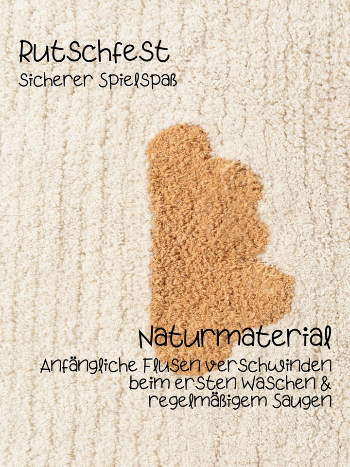 HANSE Home Kinderteppich Willy, rechteckig, Höhe: 10 mm, Waschbar, Handgemacht, Baumwolle, Rutschfest Spielteppich Kinderzimmer
