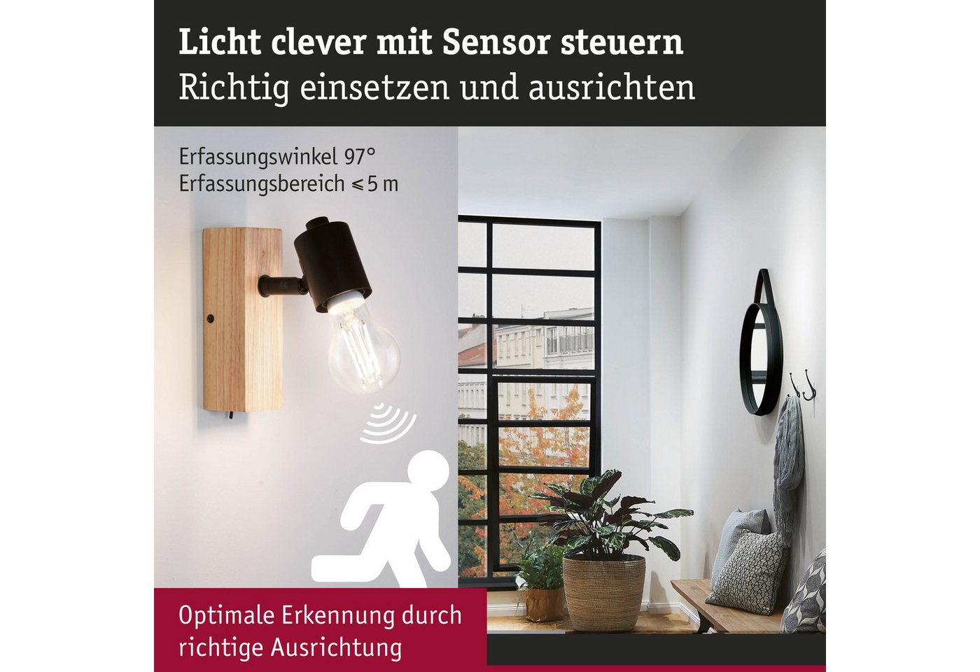 Paulmann LED-Filament AGL Motion & Daylight Sensor 806lm 2700K 7W klar 230V, E27, 1 St., Warmweiß, Daylight Sensor