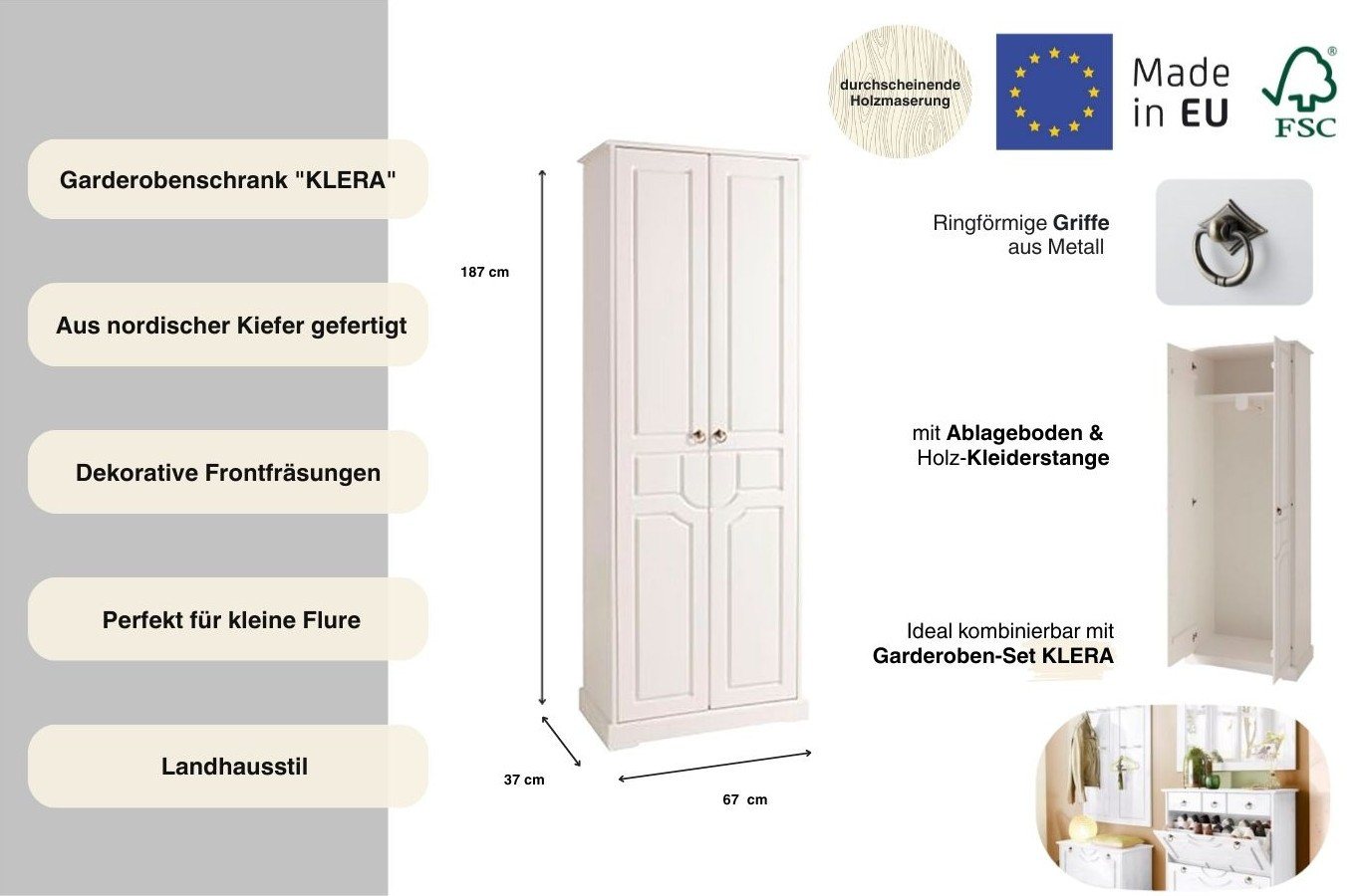 OTTO home Garderobenschrank (Made in Europe) Breite 67 cm, aus massiver Kiefer, FSC®-zertifiziert Bild 3