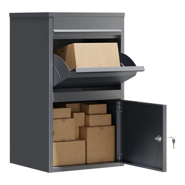 Wiltec - Paketkasten grau 410 x 385 x 720 mm, Paketbox Zuhause, private Paketannahme passend für Pakete und Päckchen, Standbriefkasten Stahl