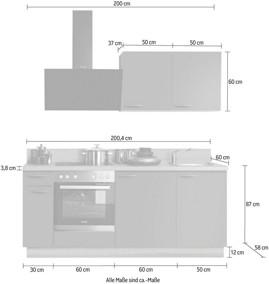 KOCHSTATION Küchenzeile KS-Scafa, mit höhenverstellbaren Füßen, vormontiert, wahlweise mit E-Geräten, mit Soft-Close, Breite 200 cm Bild 5
